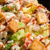 Bbq Chicken Chop Salad · Grilled chicken, bacon, romaine lettuce, Mozzarella cheese, diced tomatoes, black beans, tos...