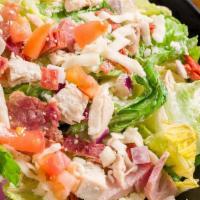 Peppercorn Chop Salad · Grilled chicken, bacon, ham, pepperoni, Mozzarella cheese, romaine lettuce, red onions, toma...