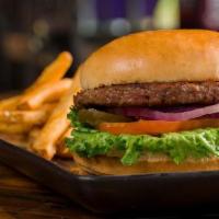 Impossible Burger (Vegetarian) · Plant based Impossible patty, red onion, tomato, lettuce, pickles, The Rock Burger Sauce.   ...