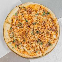 Spicy Thai Pizza · Peanut sauce, grilled chicken, peanuts, mushrooms, red onions, spinach, red pepper flakes an...
