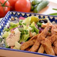 Athenian Chicken Salad · Greek salad, Athenian chicken strips
