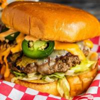 The Phoenix · Pepper jack cheese, grilled onions and hatch chiles, with lettuce, fresh jalapeño slices and...