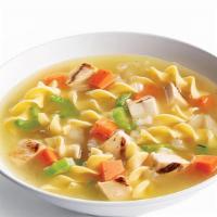 Chicken Noodle · Grilled Chicken, Carrots, Celery, Onions, Herbs & Spices In A Light Chicken Broth, Served Ov...