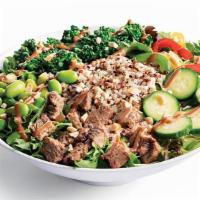Asian Steak & Quinoa · Baby Butter Lettuce, Quinoa, Marinated Steak, Edamame, Fresh Herb Broccolini, Tri-Color Pepp...
