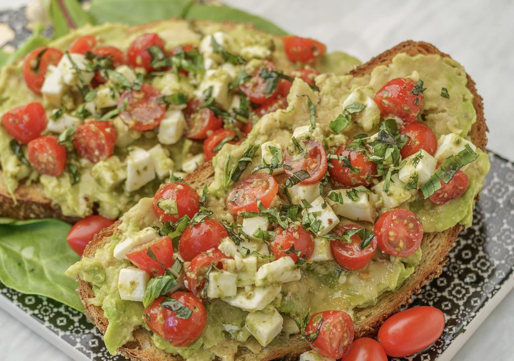 Avocado Toast · Tomato, mozzarella, avocado, basil leaves