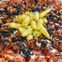 Giovannis Special Pizza · Salami, pepperoni, Italian sausage, mushrooms, olives, pepperoncini