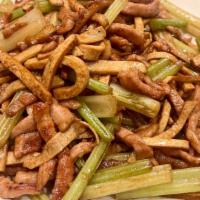 Pork With Chinese Celery And Dry Bean Curd/唐芹香干肉丝 · 唐芹香干肉絲
