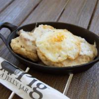 Sausage Gravy & Biscuits · Buttermilk biscuits, herbed sausage gravy and over a medium egg.