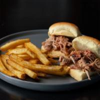 Mini Bbq Sliders · smaller size, same signature sandwich, with your choice of pulled pork or smoked chicken