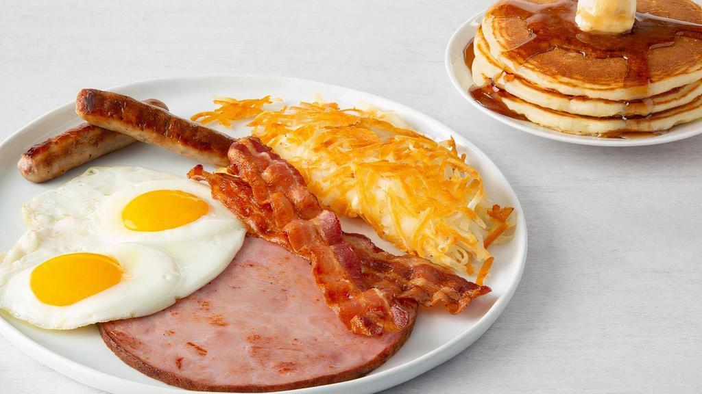 Ultimate Breakfast* · Two bacon strips, two sausage links and grilled ham steak.