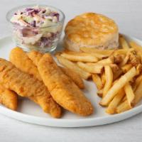 Chicken Tenders Dinner · Chicken tenders served with seasoned French fries and your choice of one side and a fresh-ba...