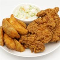 Chicken Combo Meal #2: Chicken Tenders With Cole Slaw And Potato Wedges. · 