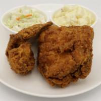 Chicken Combo Meal #4: Fried Chicken Breast And Wing With Cole Slaw And Potato Salad. · 