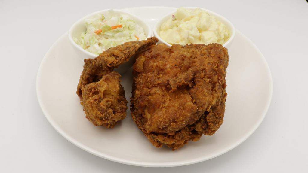 Chicken Combo Meal #4 · Fried Chicken Breast and Wing with Cole Slaw and Potato Salad.