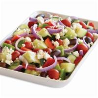 Greek Salad · Cucumbers, grape tomatoes, red onion, green, and red bell pepper, kalamata olives and feta t...