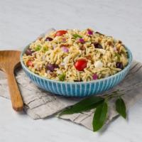 Mediterranean Orzo (1 Lb.) · Orzo pasta with grape tomatoes, red onion, kalamata olives, feta cheese in a light a basil v...
