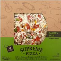 Signature Café Supreme Family Pizza · Italian sausage, pepperoni, bell peppers, red onions, black olives & mushrooms. 41.9 oz.