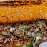 Torta De Birria · COME WITH MELTED CHEESE MEAT ONION CILANTRO CONSOME INSIDE TORTA