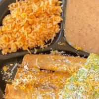 Rolled Tacos · includes Side of rice and beans , no drink included