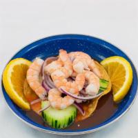 Tostada Camaron Cocido (Shrimp) · Cooked shrimp.

Thoroughly cooking foods of animal origin such as beef, fish, lamb, eggs, po...