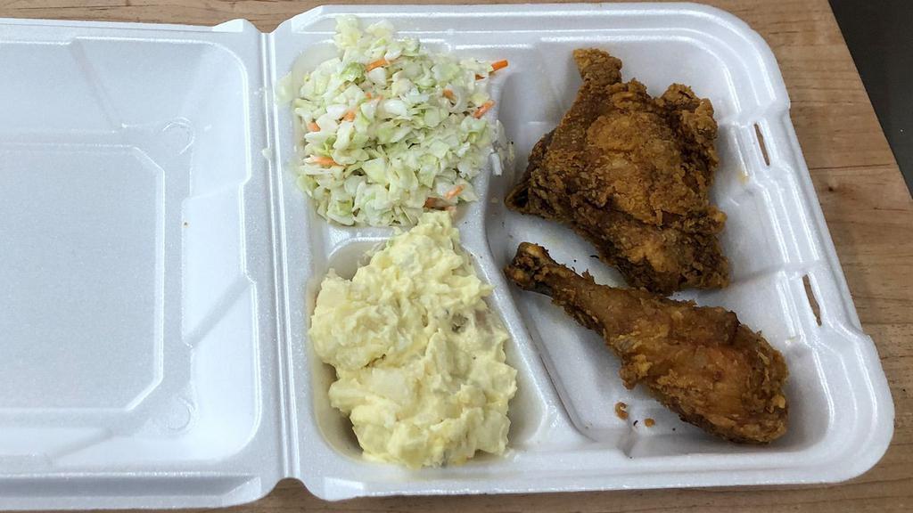 Chicken Combo Meal #5 · Fried chicken leg and thigh, cole slaw, potato salad.