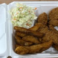 Chicken Combo Meal #2 · Chicken tenders with cole slaw and potato wedges.