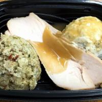 Turkey Breast Meal · Store roasted turkey breast with mashed potatoes, gravy and stuffing.