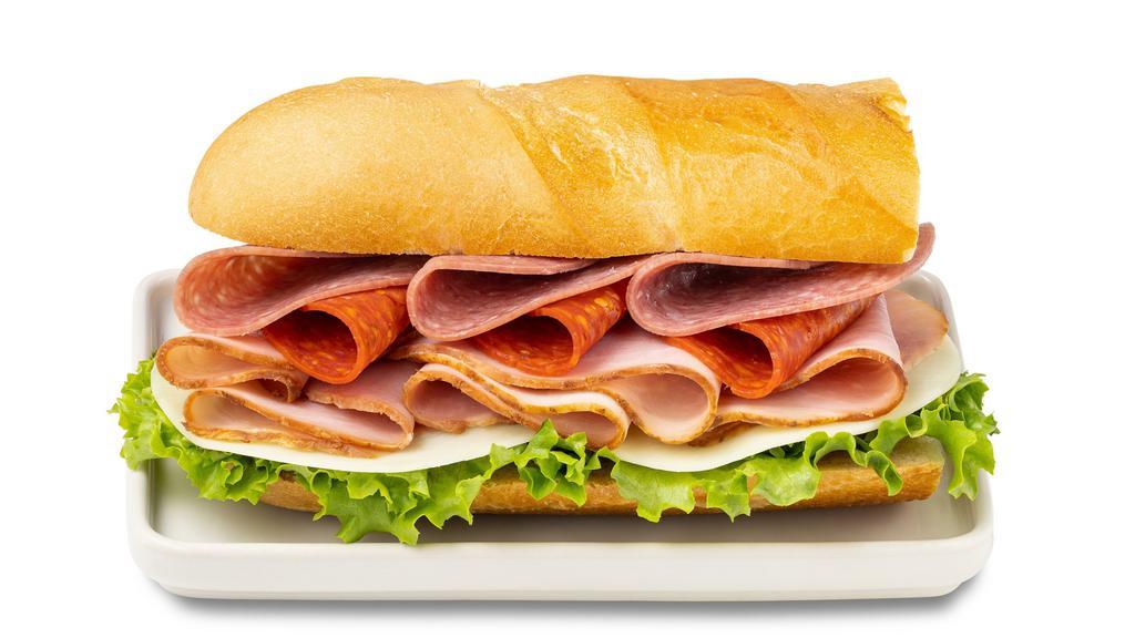 Italian Style Sandwich On Sourdough  · Sliced ham, pepperoni, genoa salame, provolone and leaf lettuce on a fresh-baked sourdough roll. Served with mustard and mayo on the side.