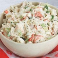 Seafood Salad · A tasty blend of creamy and crunchy with chunks of imitation crabmeat, chopped celery, white...