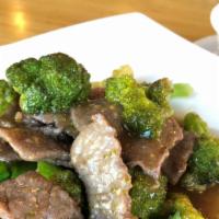 Beef Broccoli · Beef or other choice of protein sautéed with broccoli and carrot in light garlic sauce.