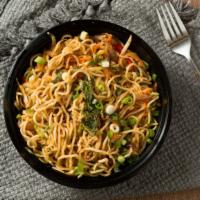 Indo Chinese Noodles · Vegetarian hakka noodles stir fried in a wok with fresh cut vegetables and homemade Indo Chi...