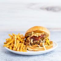 Bbq Pulled Pork Sandwich With Fries · Served with a side of truffle fries.