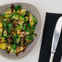 Balsamic Glazed Brussel Sprouts · brussel sprouts, garlic, olive oil, balsamic reduction