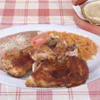 1/2 Pollo Asado With Two Sides · Grilled chicken seasoned with our secret sauce. Side options: rice, beans, salad, fries. Cho...