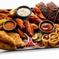 Dave'S Sampler Platter Appetizer · Southside Rib Tips with a side of Jalapeño Pickled Red Onions, spicy Hell-Fire Pickles and o...