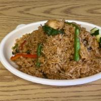 Spicy Basil Fried Rice · Choice of meat stir fried rice with bell pepper, onion, mushroom, and basil.