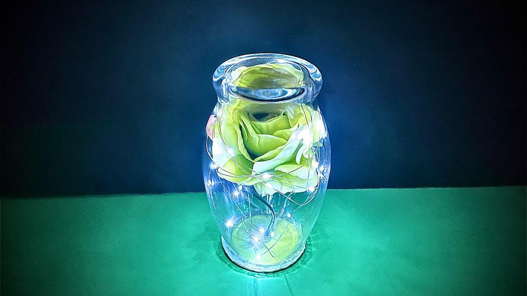 Pretty Green  · Big bold and beautiful green enchanted rose in 7 inch glass enclosure with led lights!