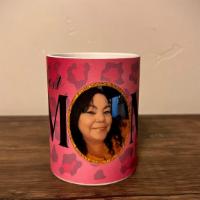Best Mom · Coffee mug with pink background that says best mom with your desired picture inside the O of...
