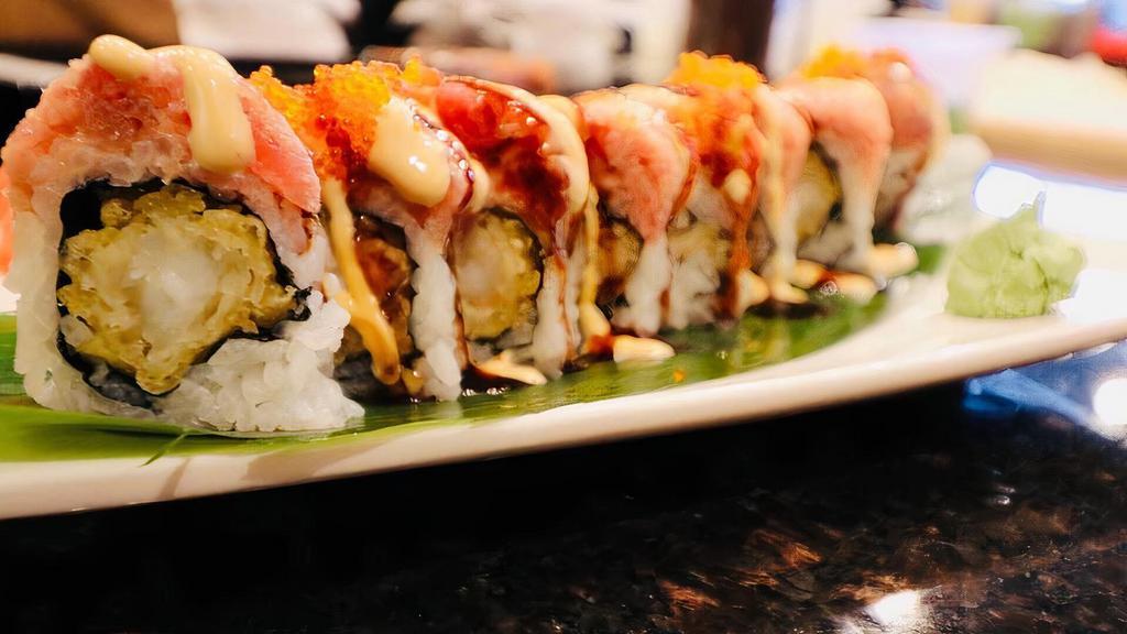 Angry Lobster · Spicy Tuna, Shrimp Tempura Topped w. Spicy Lobster.