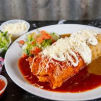 Wet Burrito · meat burrito covered in delicious enchilada sauce