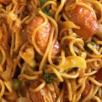 Chicken Noodles · Steamed noodles, fried chicken, ginger, onion, salt, turmeric powder, olive oil, cumin powde...