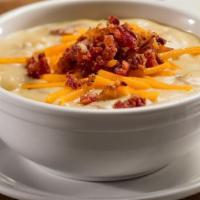 Baked Potato Soup · Select potatoes, celery, and onions, grated cheddar, and crisp bacon.