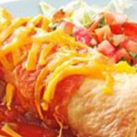 Chimichanga · Filled with Choice of meat, beans, cilantro and onions. Deep fried topped with chimichanga s...