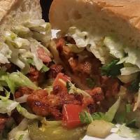 Torta · Classic mexican sandwich with your choice of meat, fresh onion, cilantro, tomato, jalapeño, ...