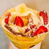 Strawnana Crepe · strawberry, banana, nutella, whipped cream.