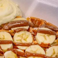 Nutella Banana Waffle · banana, nutella, whipped cream.