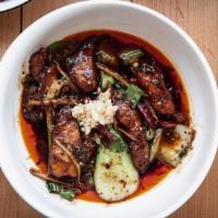 Szechuan Catfish · Wok roasted Catfish , Chinese eggplant, long beans, roasted mushrooms, ginger, chili oil, an...