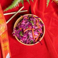 Banh Slaw · Red cabbage, carrots, cilantro, tossed with vinegar and sesame