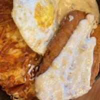 Chicken Fried Steak & Eggs · Breaded beef cutlet, housemade bacon gravy, two eggs. Served with hashbrowns and toast.

Con...