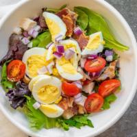Cobb Ross · Choice of greens, chicken, bacon, cheddar cheese, hard-boiled eggs, avocado, tomato, red oni...